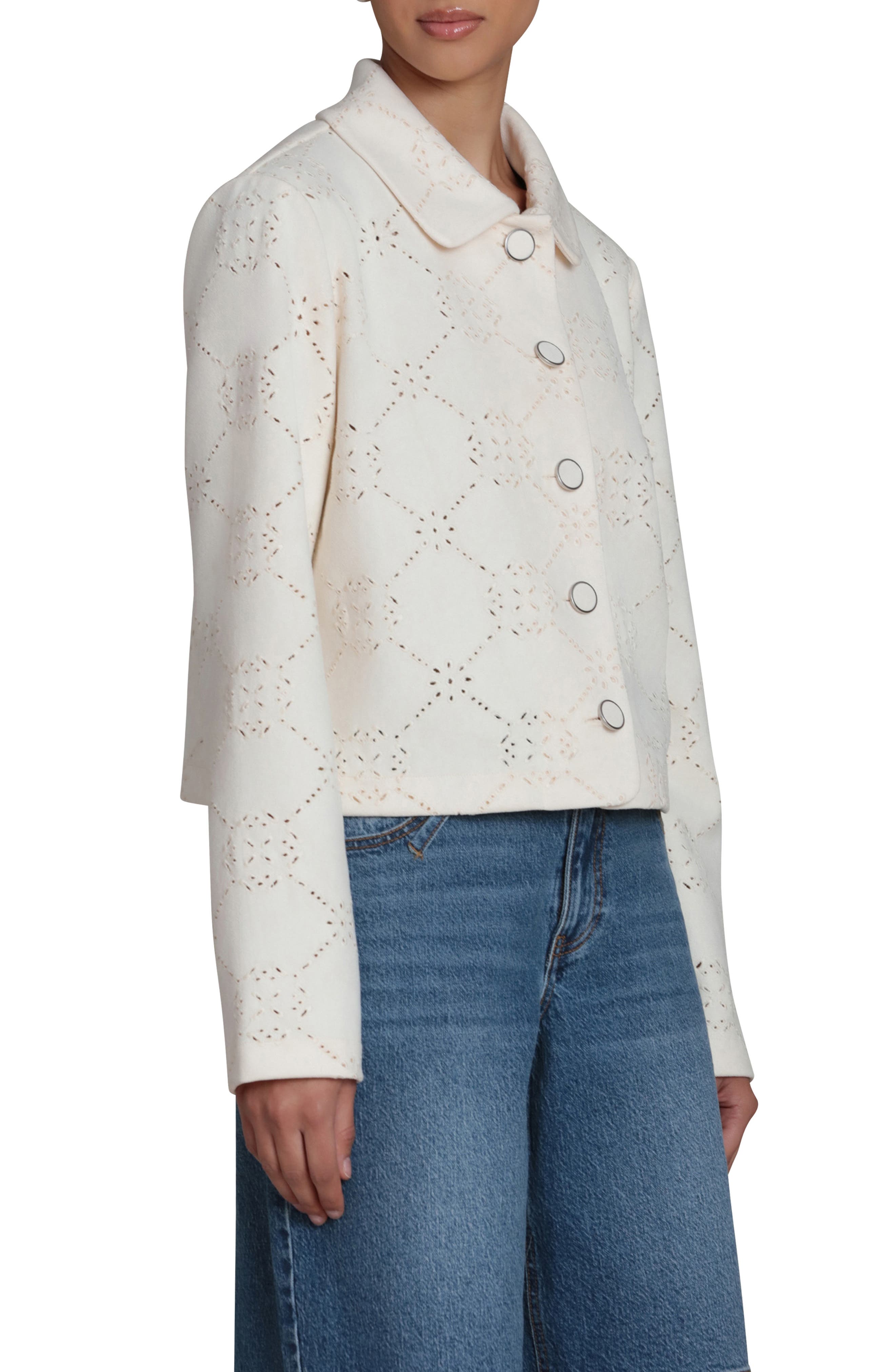 Embroidered Eyelet Boxy Cropped Jacket - image 2