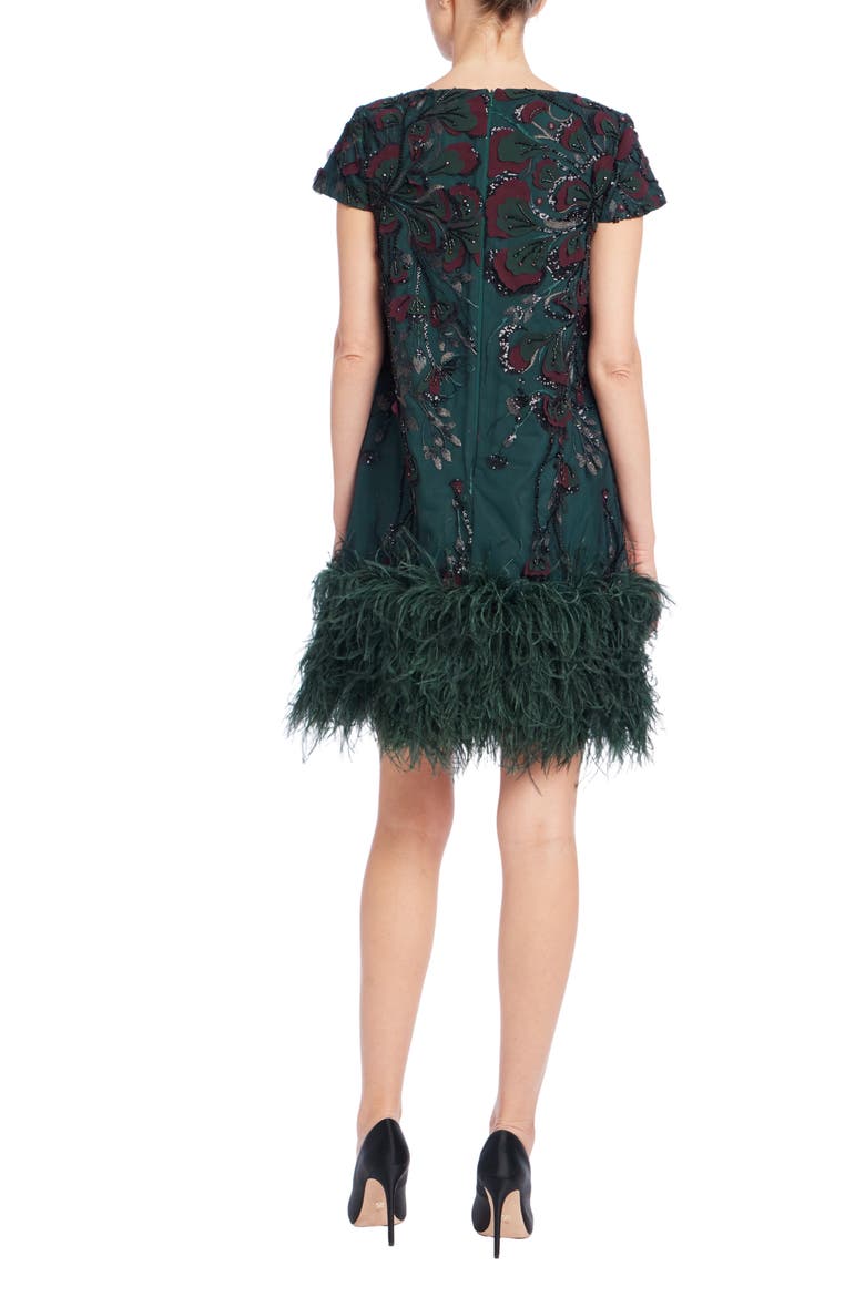 Beaded Ostrich Feather Hem Minidress, Alternate, color, PINE
