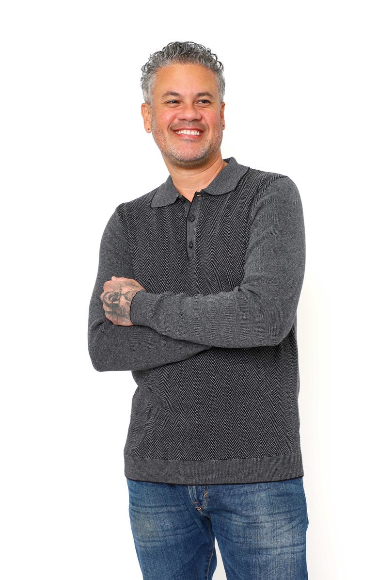 VELLAPAIS Mataro Herringbone Long Sleeve Polo, Alternate, color, 