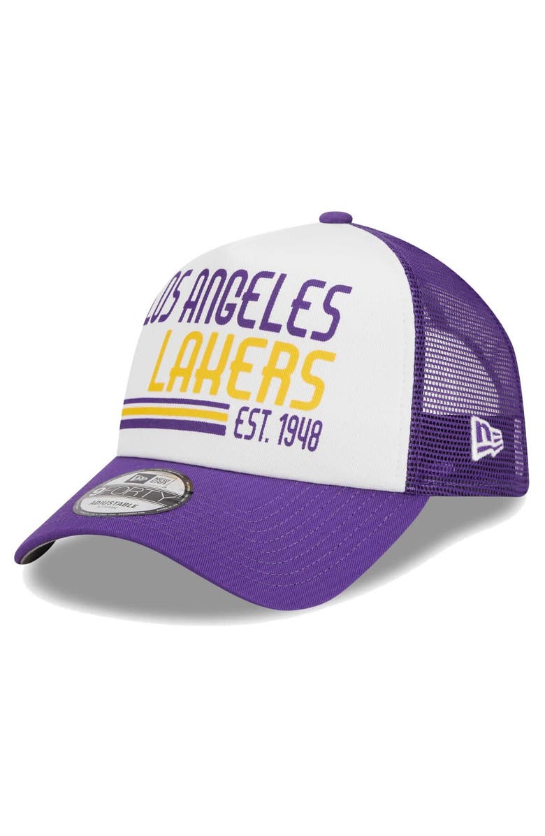 New Era Men's New Era White Los Angeles Lakers Lift Pass Foam Front Trucker 9FORTY Adjustable Hat, Main, color, White