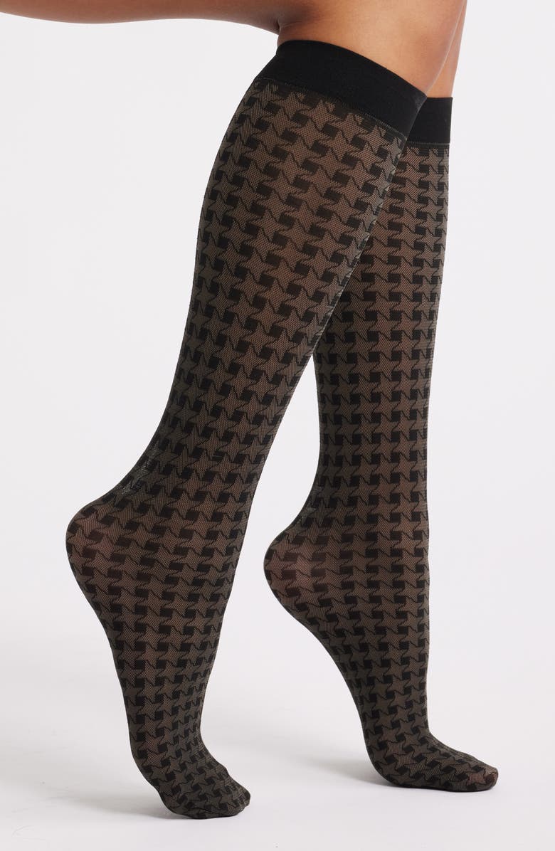 Hue Tonal Houndstooth Knee High Socks, Main, color, 