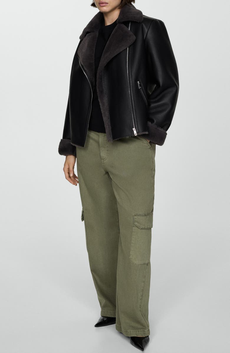MANGO Faux Leather Moto Jacket with Faux Fur Lining, Alternate, color,