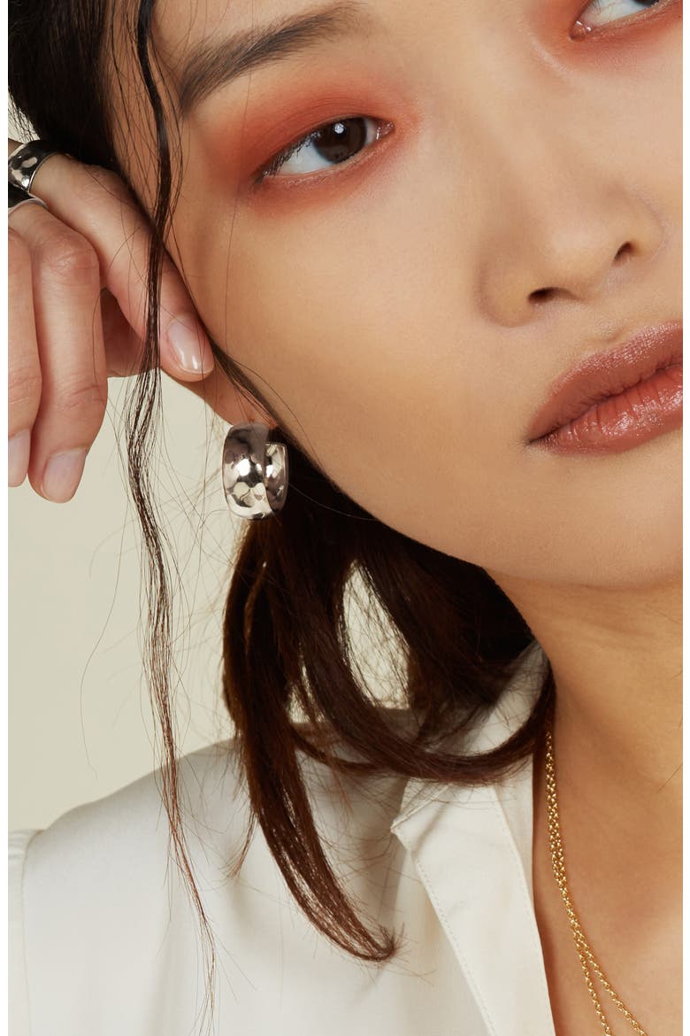 Hammered Hoop Earrings, Alternate, color, SILVER