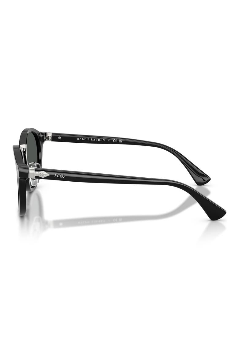 50mm Round Sunglasses, Alternate, color, SHINY BLACK / DARK GREY