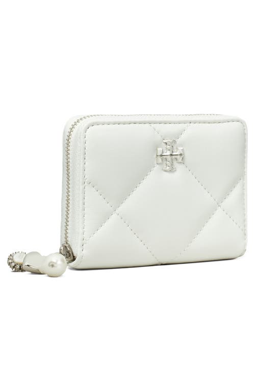 Tory Burch Kira Diamond Quilted Leather Zip Wallet In White