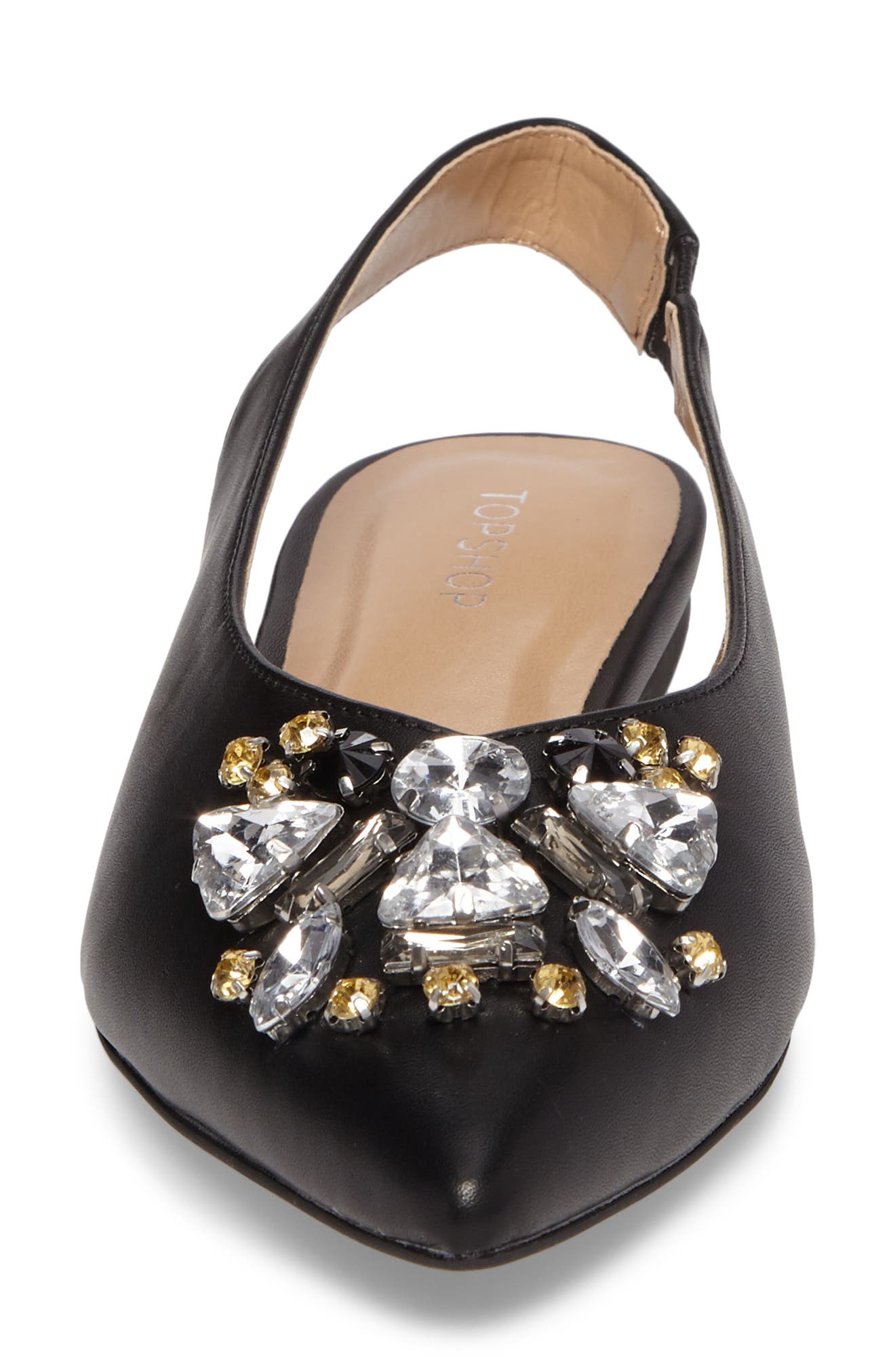 Ava Embellished Slingback Flat, Alternate, color, BLACK