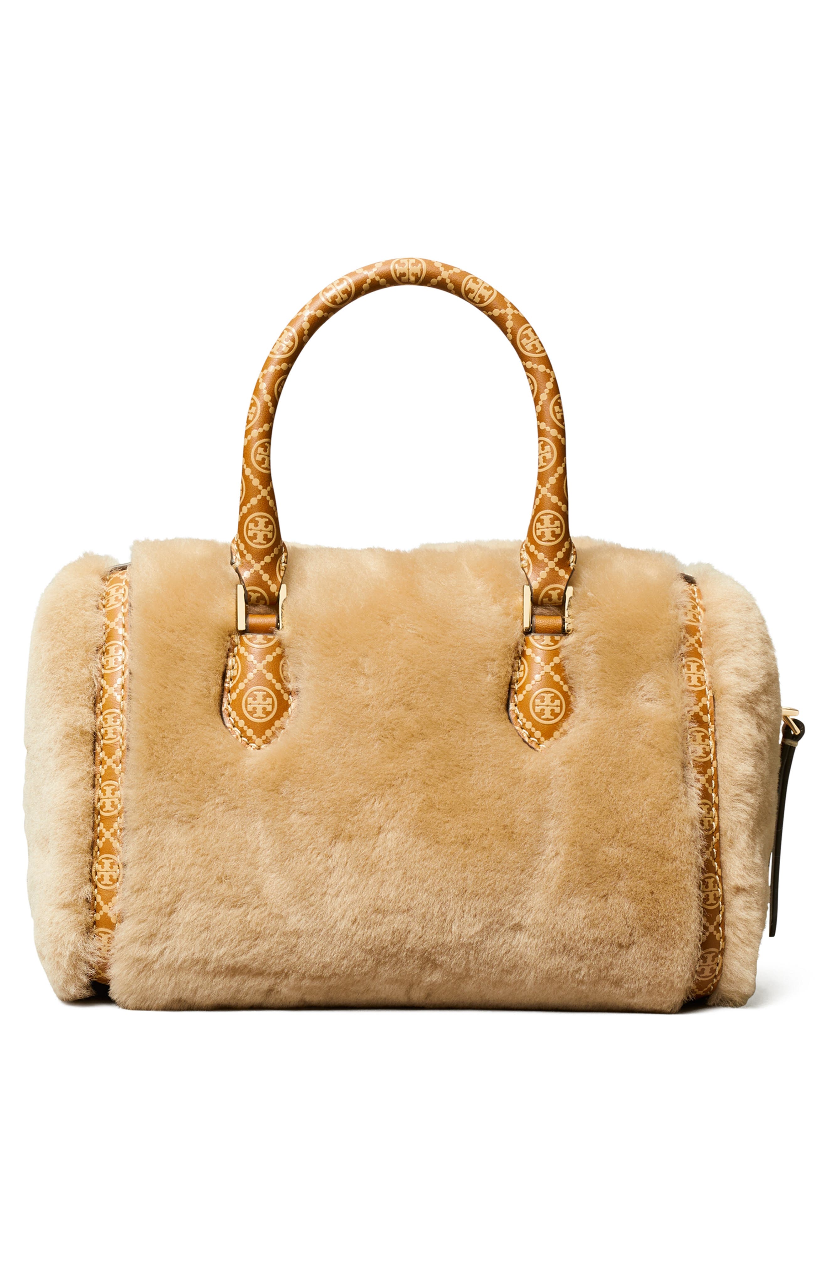 T Monogram Genuine Shearling Petite Barrel Bag, Alternate, color, TEDDY