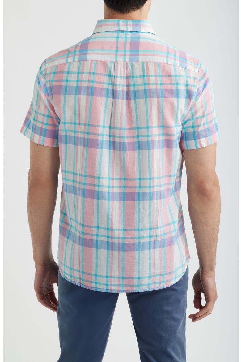 Daiquiri Plaid Cotton Short Sleeve Button-Up Shirt, Alternate, color, NEON ROSA