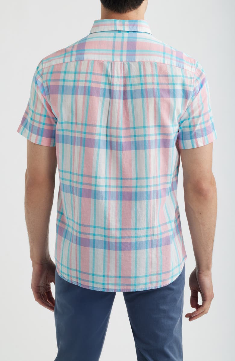 vineyard vines Daiquiri Plaid Cotton Short Sleeve Button-Up Shirt, Alternate, color, Neon Rosa