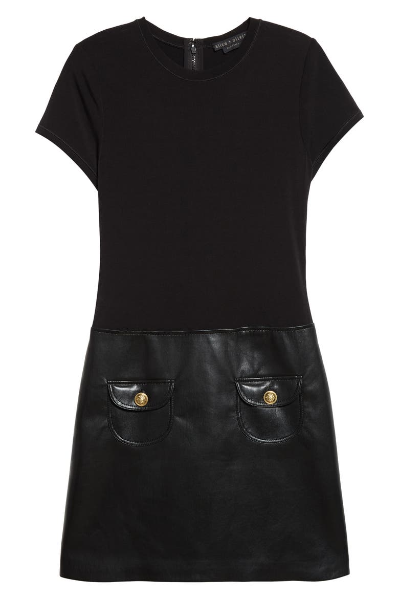 Mixed Media Faux Leather Dress, Alternate, color, BLACK