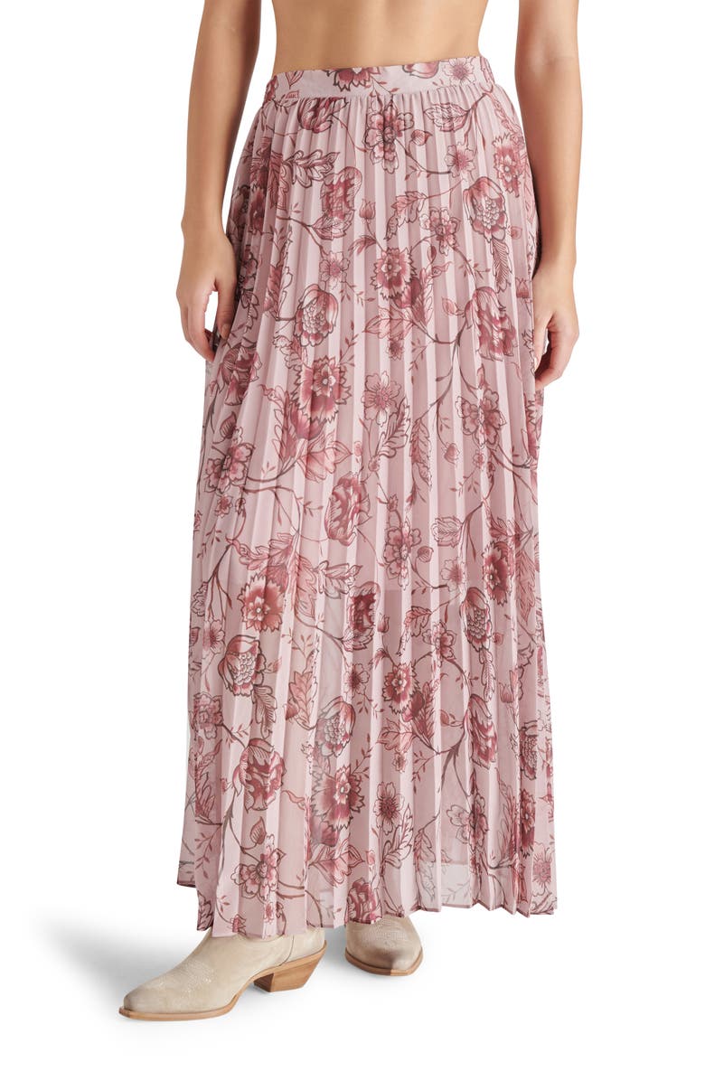 Steve Madden Coppola Floral Pleated Maxi Skirt, Main, color, Blush