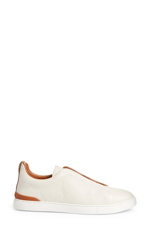 Zegna Triple Stitch Deerskin Leather Slip-on Sneaker In White