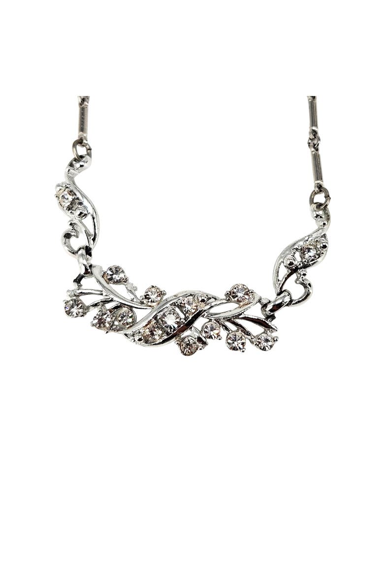 Vintage 1950s Rhodium-Plated Silvertone Rhinestone Vine Collar Necklace, Alternate, color, Silver