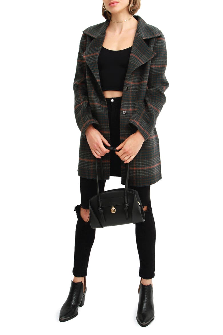 Ex-Boyfriend Plaid Wool Blend Coat, Alternate, color, BROWN PLAID