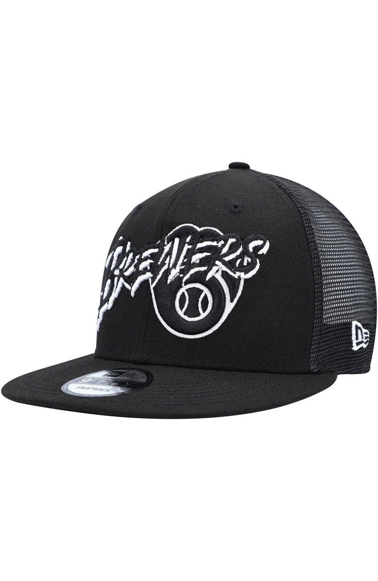 New Era Men's New Era Black Milwaukee Brewers Street Trucker 9FIFTY Snapback Hat, Main, color, Black