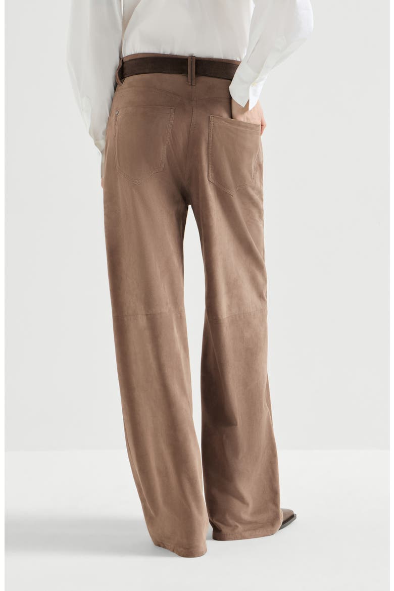Suede baggy trousers with monili, Alternate, color, Light Brown