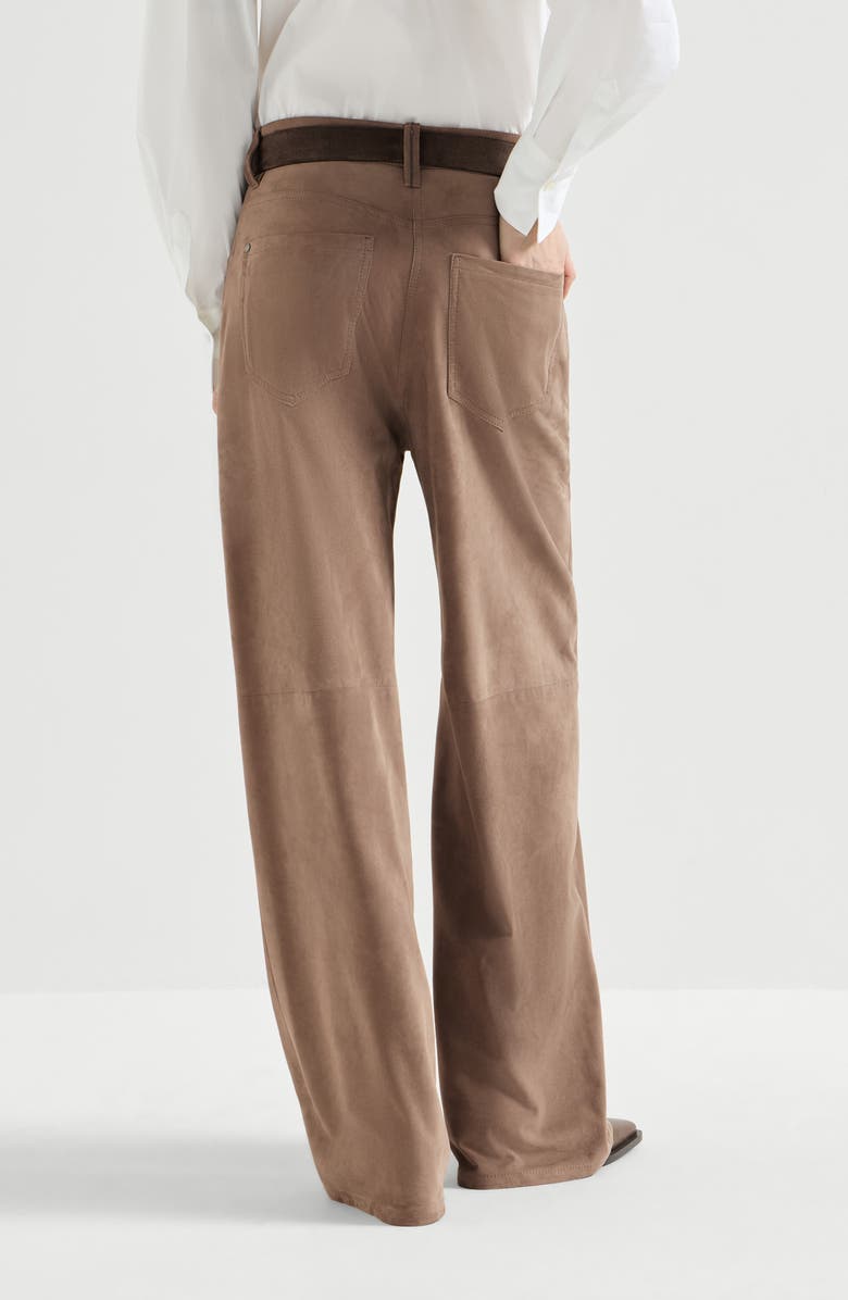 Brunello Cucinelli Suede baggy trousers with monili, Alternate, color, Light Brown