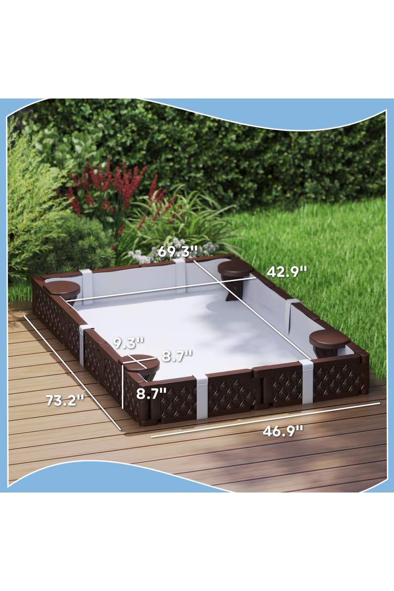 Kids Sandbox with Cover, Built-in Seating & Bottom Liner, Alternate, color, Brown