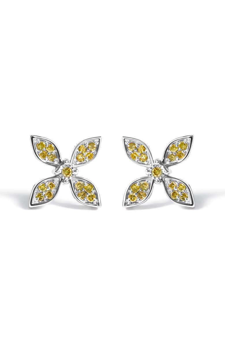 Haus of Brilliance Sterling Silver Yellow Treated Diamond Accent Floral Stud Earrings, Main, color, Silver