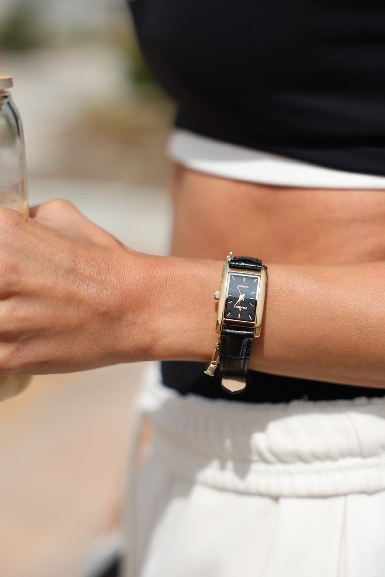 Classic Rectangular Leather Watch- 34x20MM, Alternate, color, Black