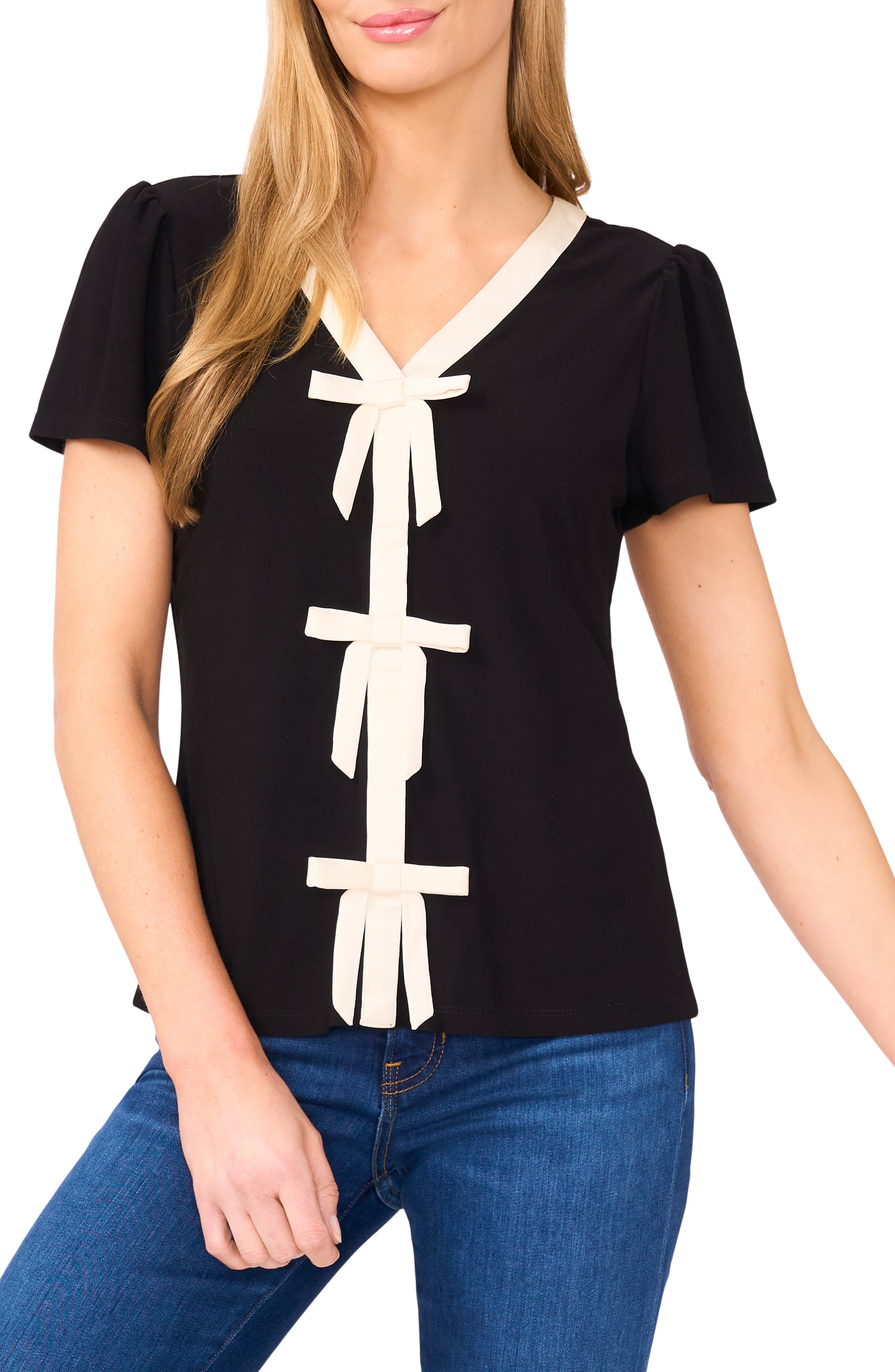 CeCe Bow Front Knit Top