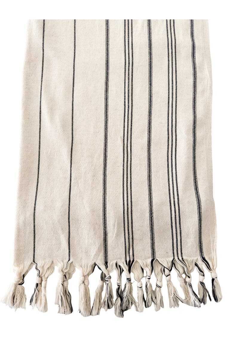 Natural Linen Black Stripe Bath Towel with Knotted Fringe, Main, color, black