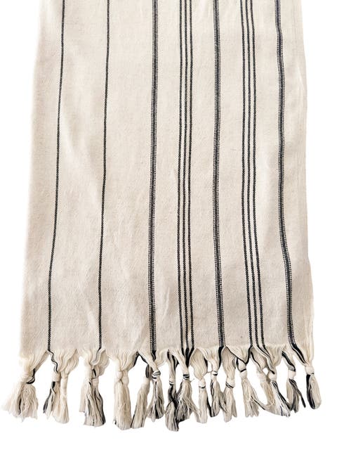 Natural Linen Black Stripe Bath Towel with Knotted Fringe