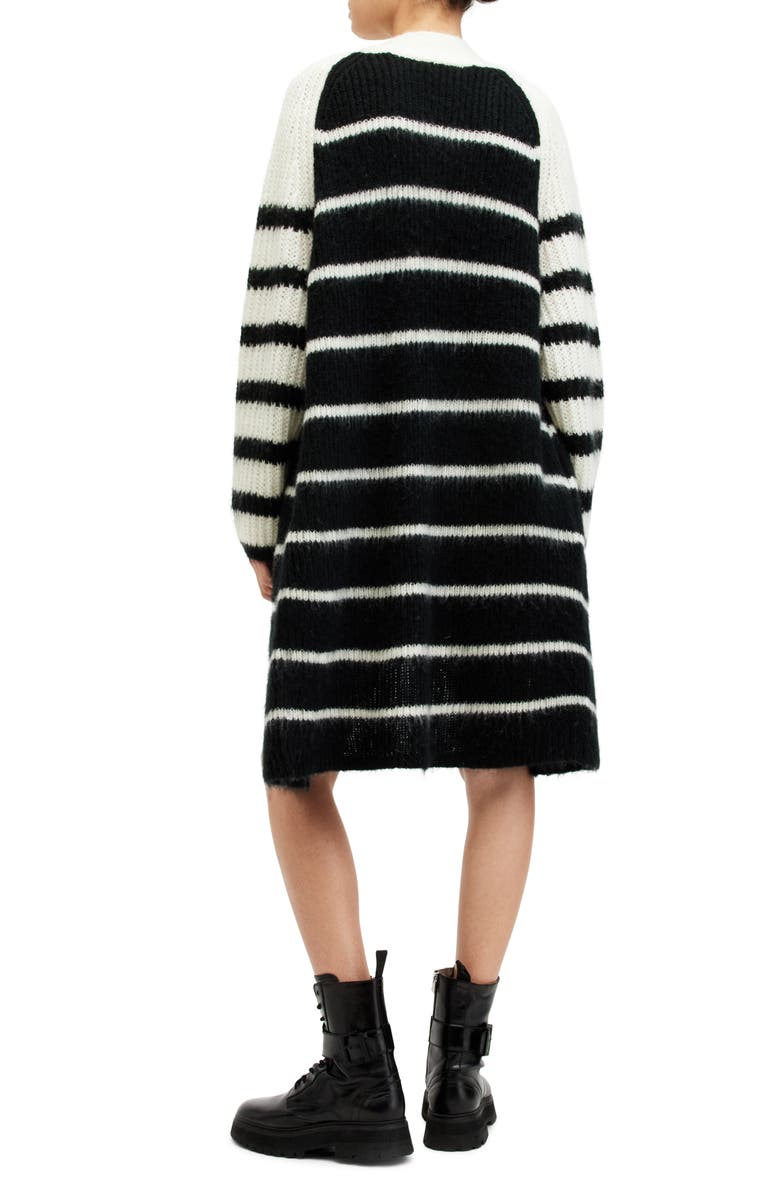 AllSaints Lou Long Open Front Cardigan, Alternate, color, Black/ White