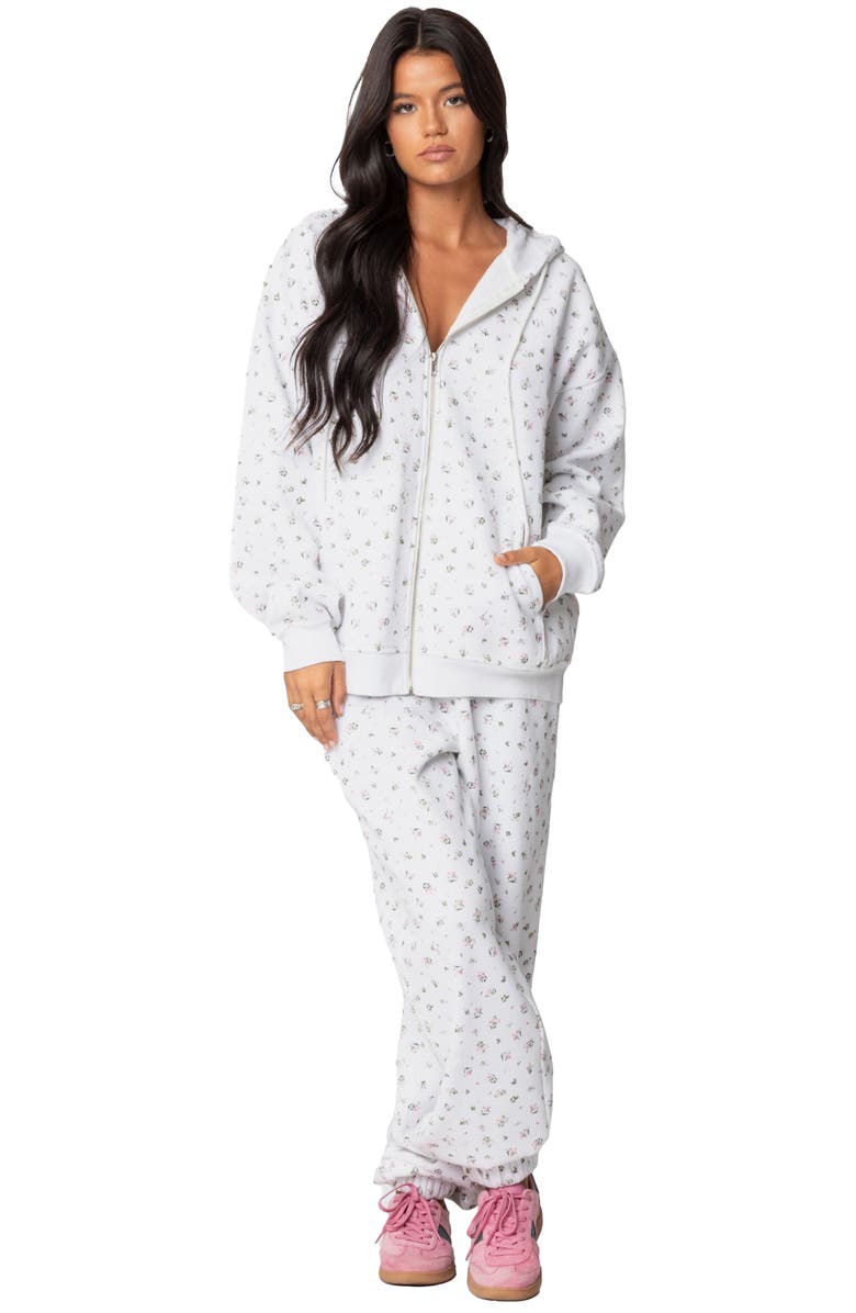 EDIKTED Floral Oversize Sweatpants, Alternate, color, Cream