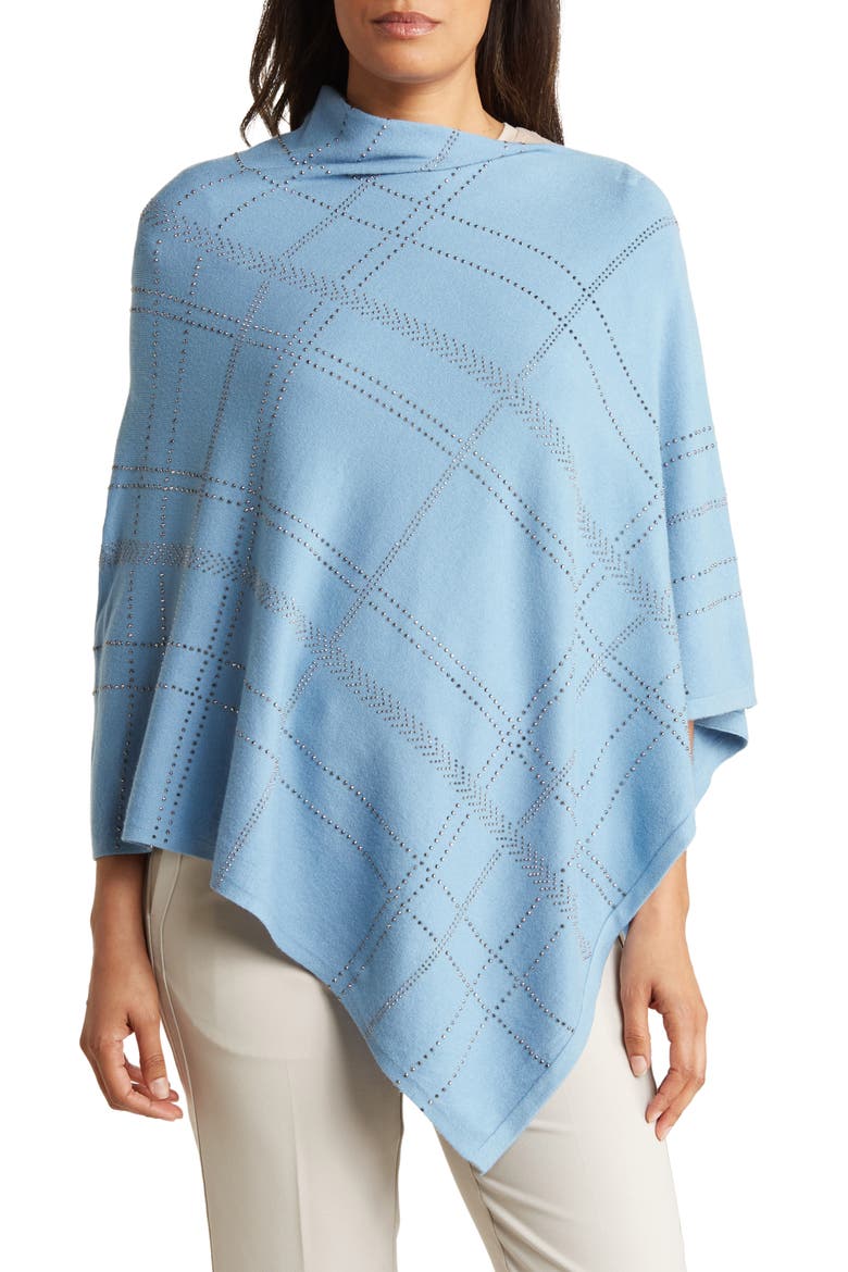 Crystal Embellished Plaid Poncho, Main, color, BLUE