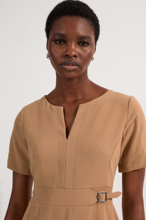 Karen Millen Military Pleat Mini Dress In Brown