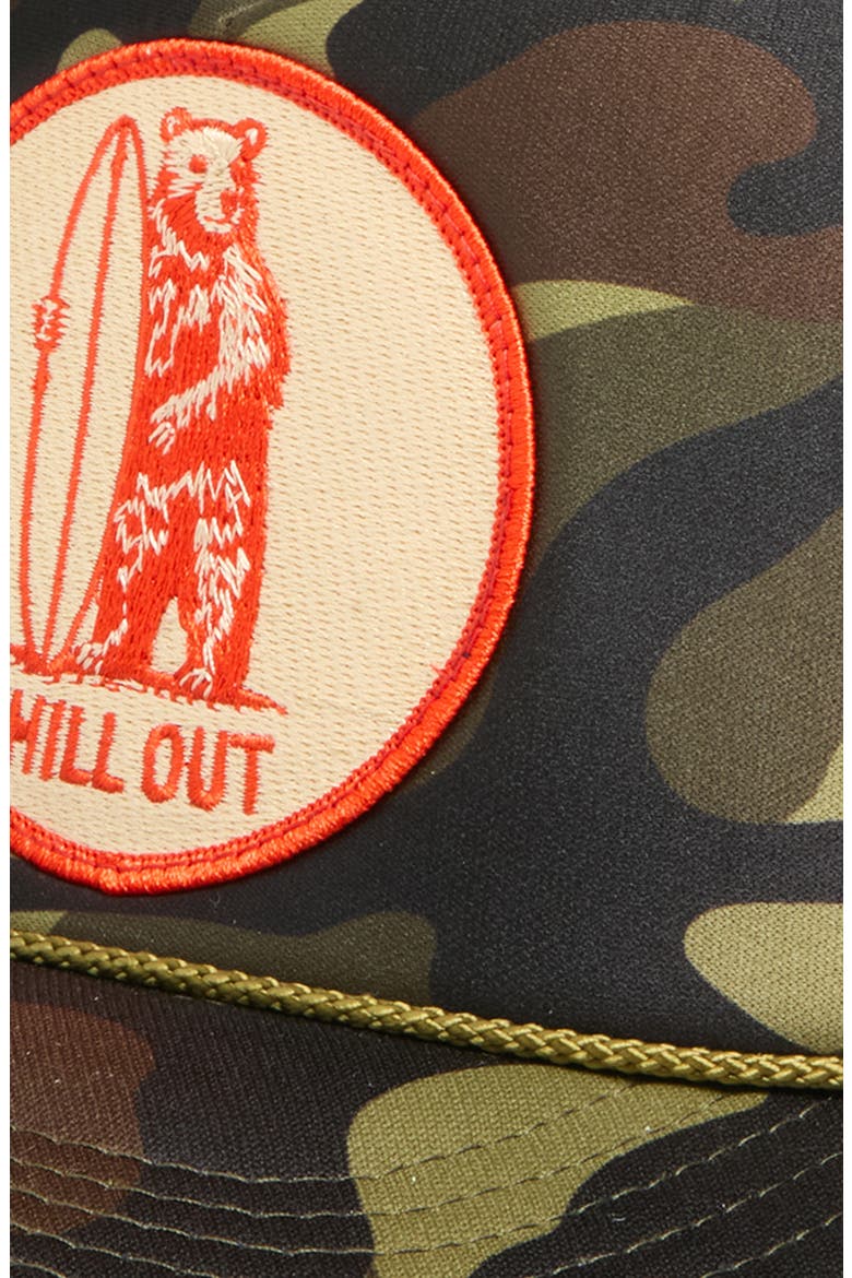 Chill Out Patch Trucker Hat, Alternate, color, CAMO