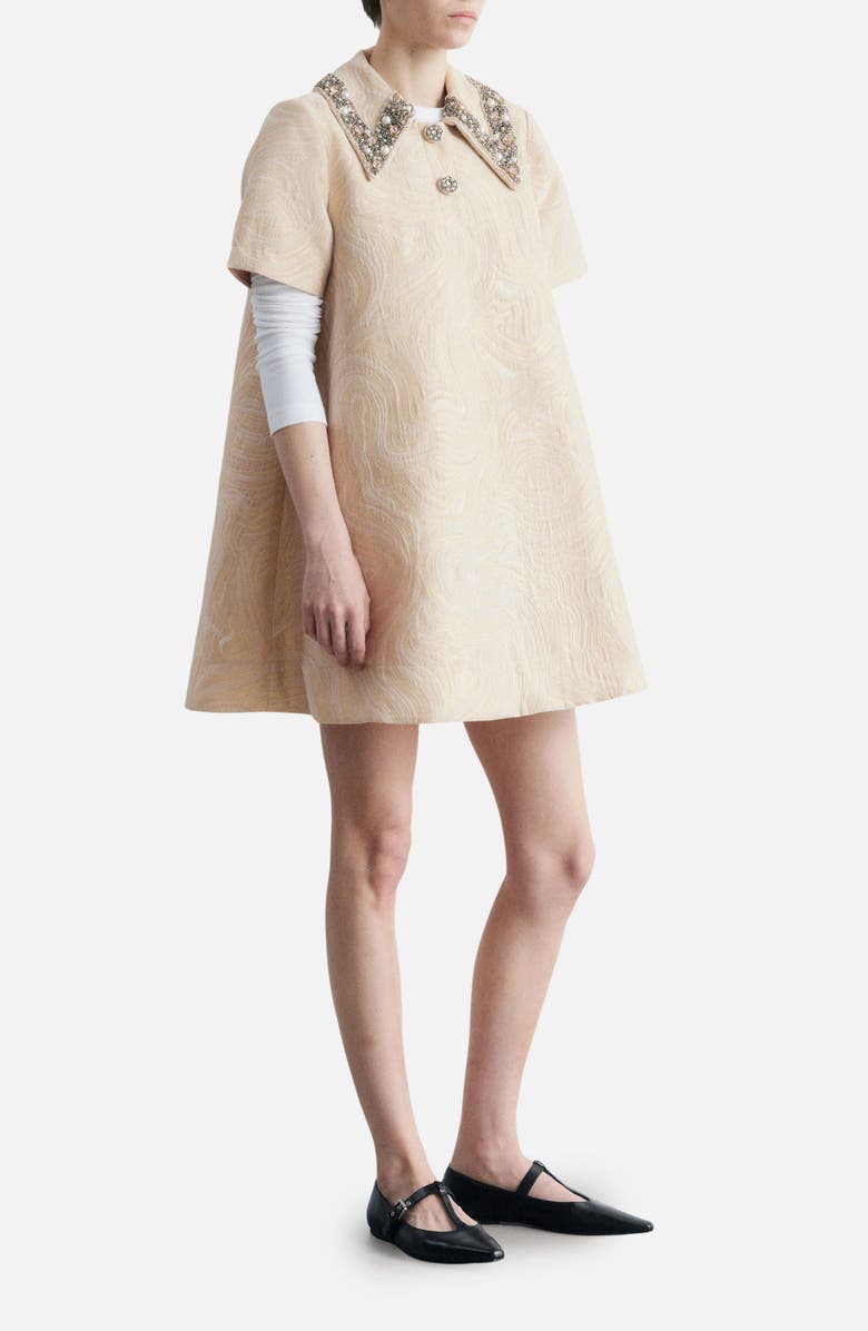 & Other Stories Faux Pearl & Rhinestone Detail Metallic Jacquard Minidress, Alternate, color, White Dusty Light