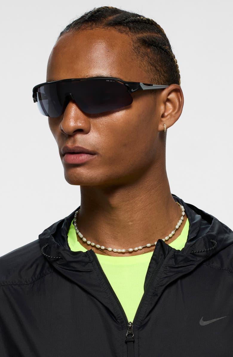 Nike Flyfree 72mm Shield Sunglasses, Alternate, color, Matte Black / Grey / Orange