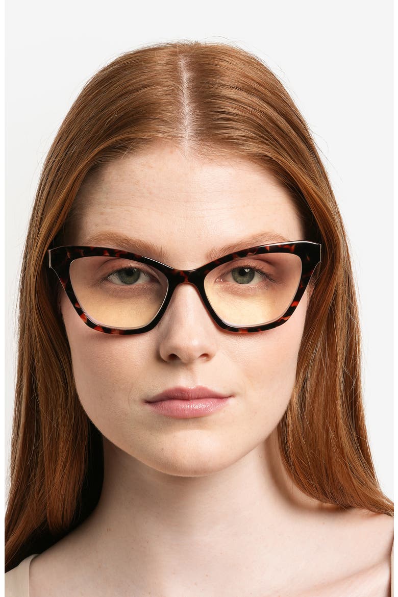 gracelyn 54mm blue light blocking rectangular reading glasses, Alternate, color, HAVANA GREEN