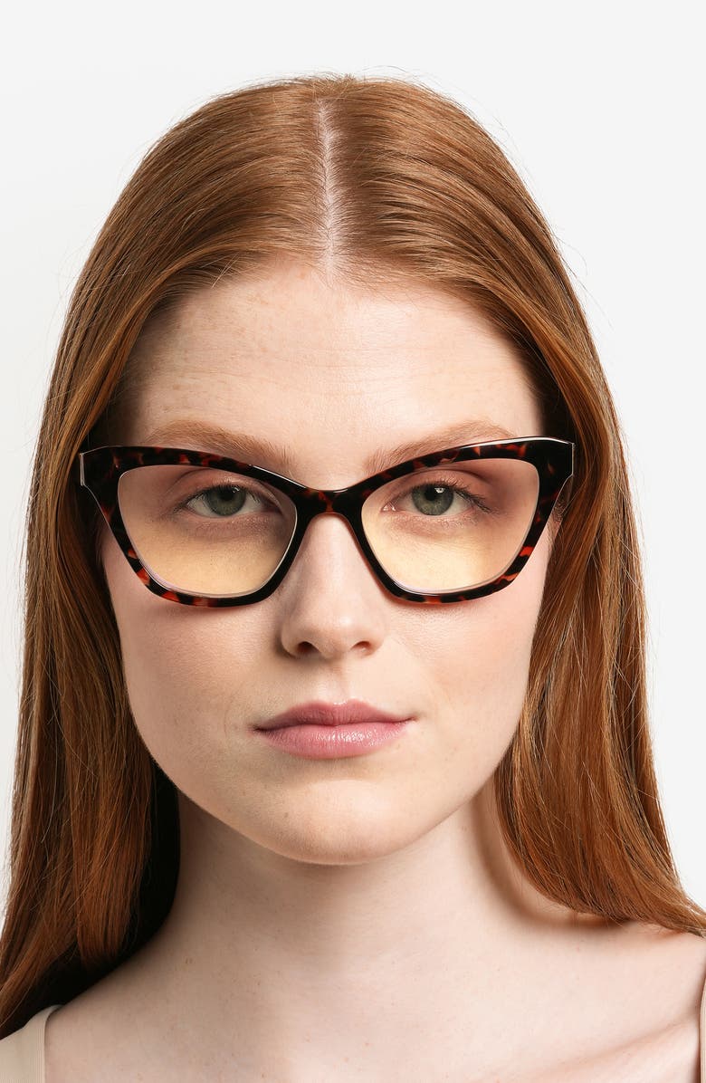 Kate Spade New York gracelyn 54mm blue light blocking rectangular reading glasses, Alternate, color, Havana Green