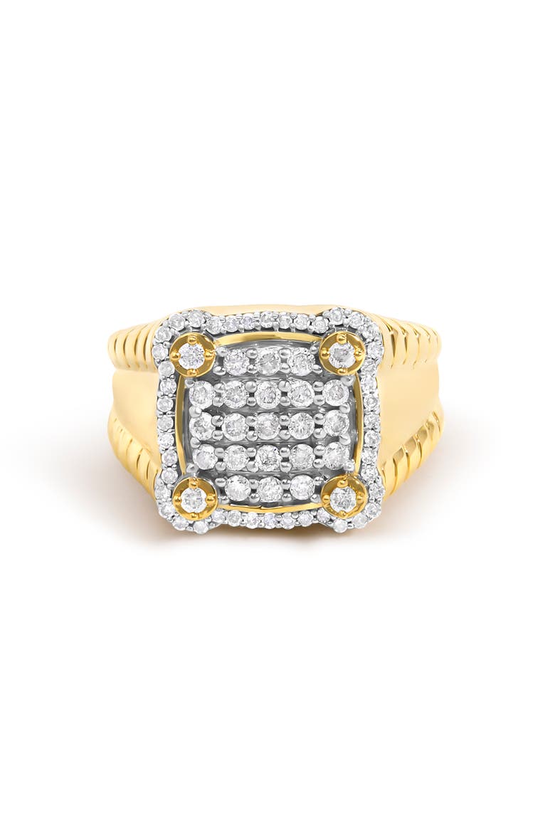 Men's 14K Yellow Gold Plated Sterling Silver 1.0 Cttw Diamond Square Motif Band Ring, Main, color, Yellow Gold over Silver