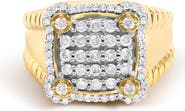 Haus of Brilliance Men's 14K Yellow Gold Plated Sterling Silver 1.0 Cttw Diamond Square Motif Band Ring
