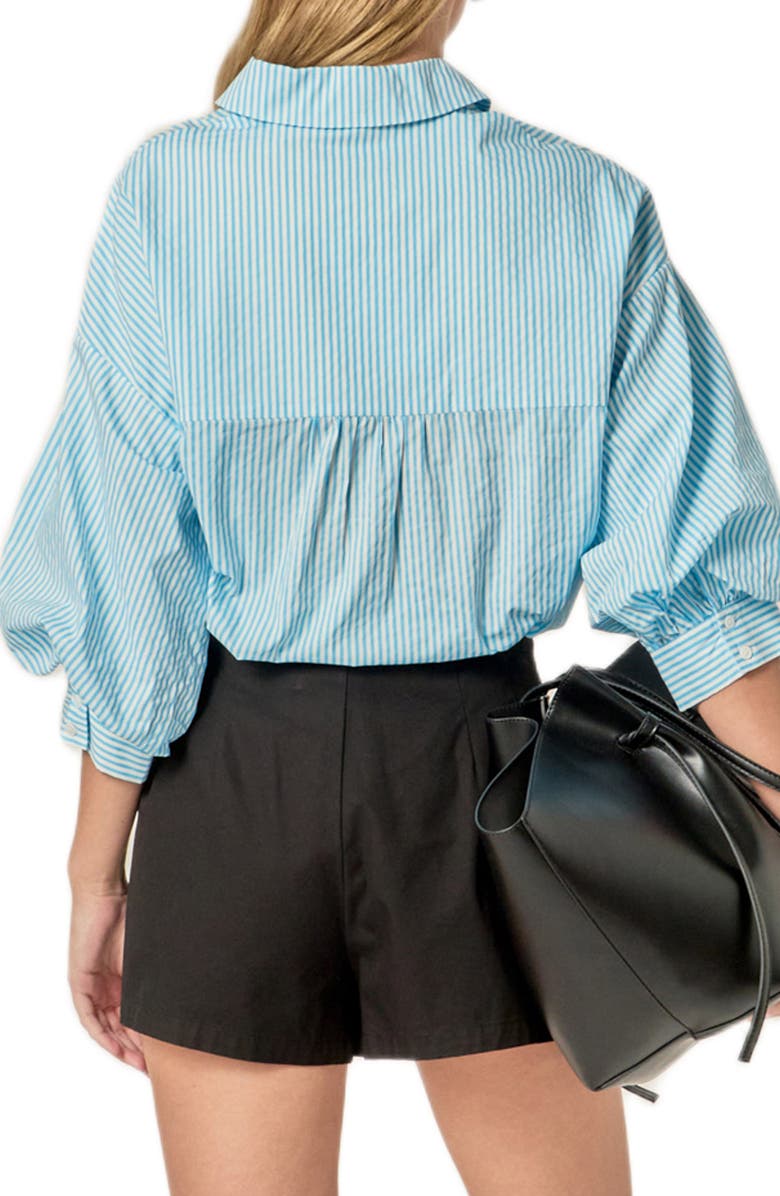 English Factory Stripe Puff Sleeve Button-Up Shirt, Alternate, color, Powder Blue