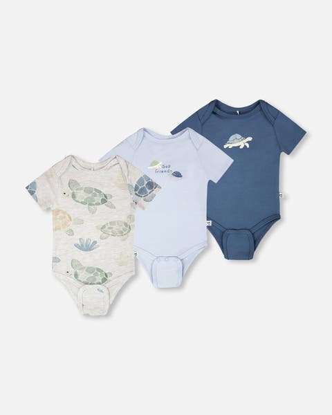 3 Pack Evolutive Organic Cotton Jersey Turtle Print Bodysuit (Baby)