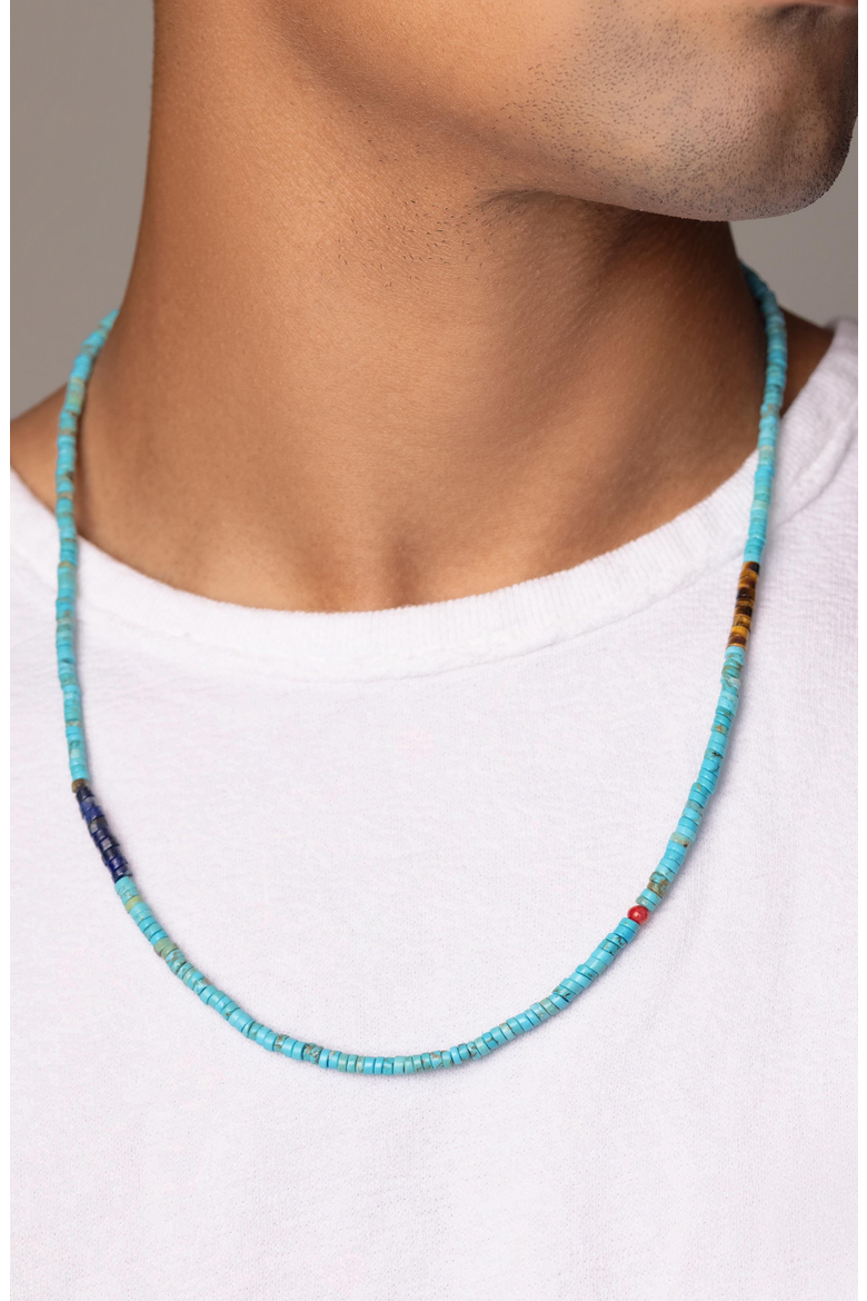 Turquoise Tiger Eye Lapis Heishi Necklace, Alternate, color, Turquoise
