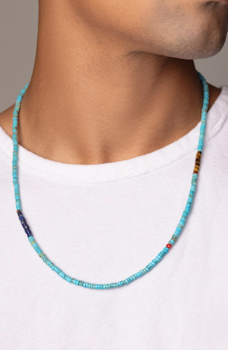 Nialaya Turquoise Tiger Eye Lapis Heishi Necklace, Alternate, color, Turquoise