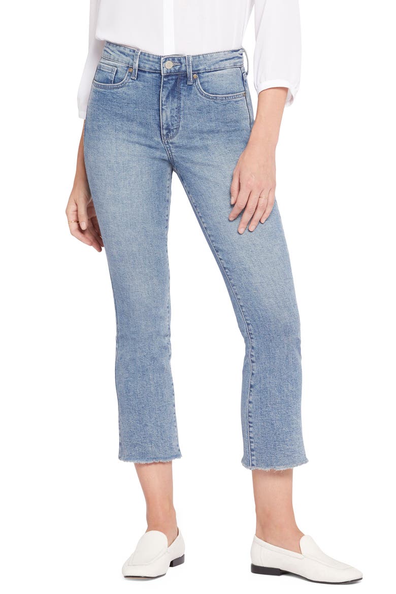 High Waist Fray Ankle Crop Slim Bootcut Jeans, Main, color, RIVERFRONT