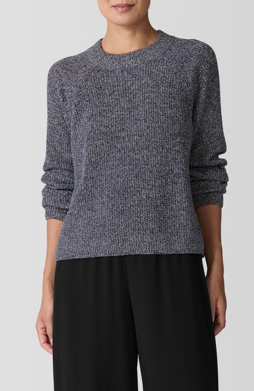 Eileen Fisher Marled Organic Cotton Blend Sweater In Black/ivory