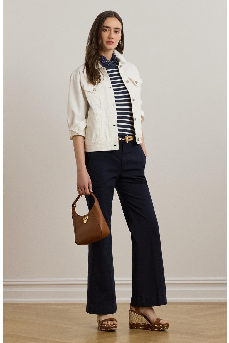 Stretch Cotton Flare Leg Chinos, Alternate, color, LAUREN NAV