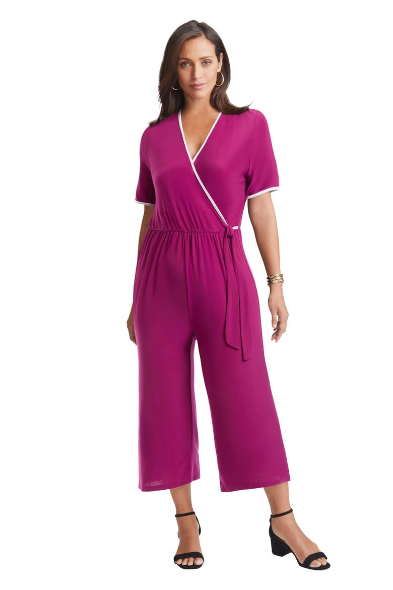 Stretch Knit Cropped Wide Leg Jumpsuit, Main, color, RASPBERRY