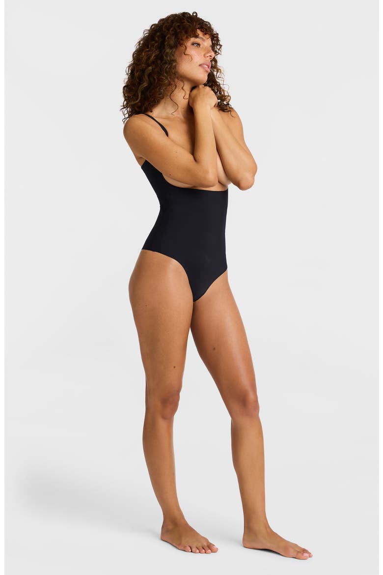 Zone Smoothing Open Bust Bodysuit, Alternate, color, BLACK