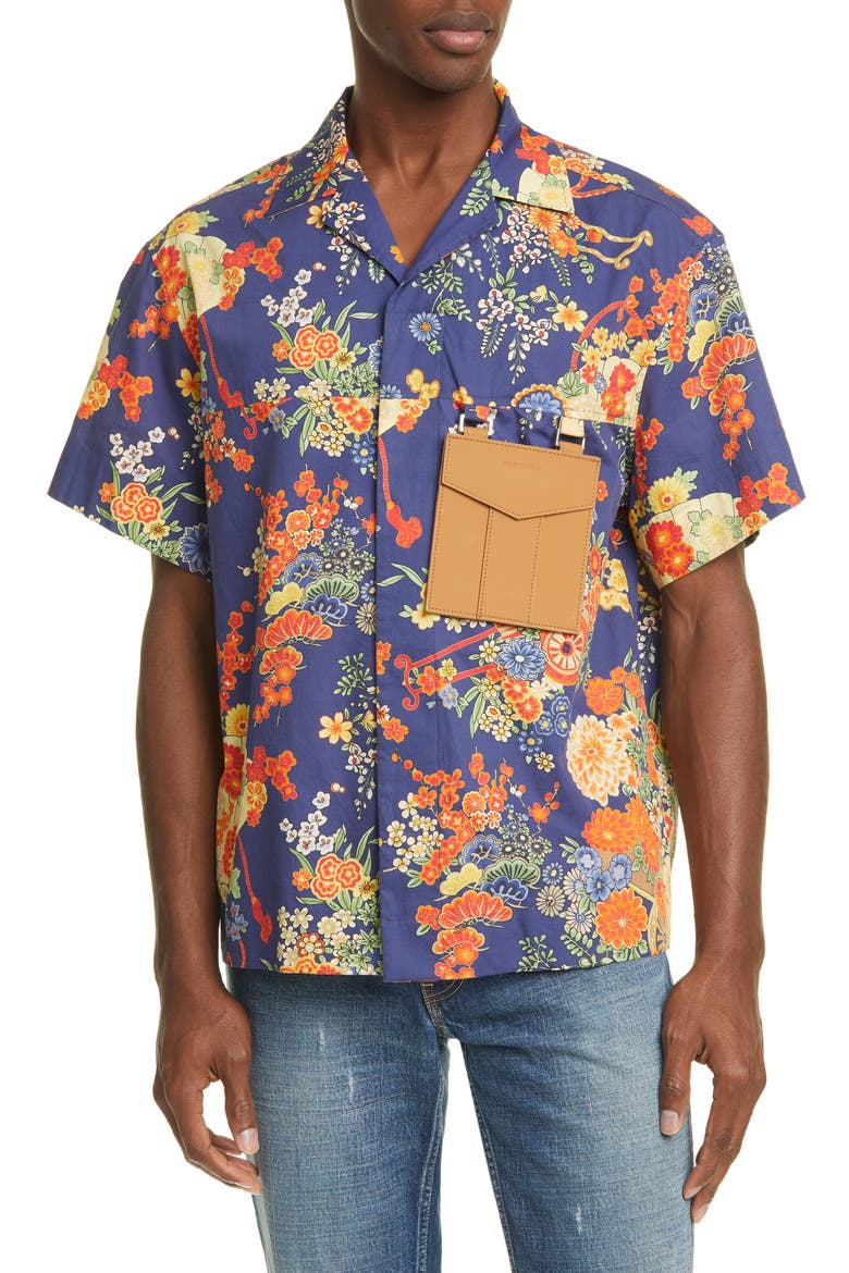 Blooming Short Sleeve Button-Up Shirt, Main, color, BLUE MULTICOLOR