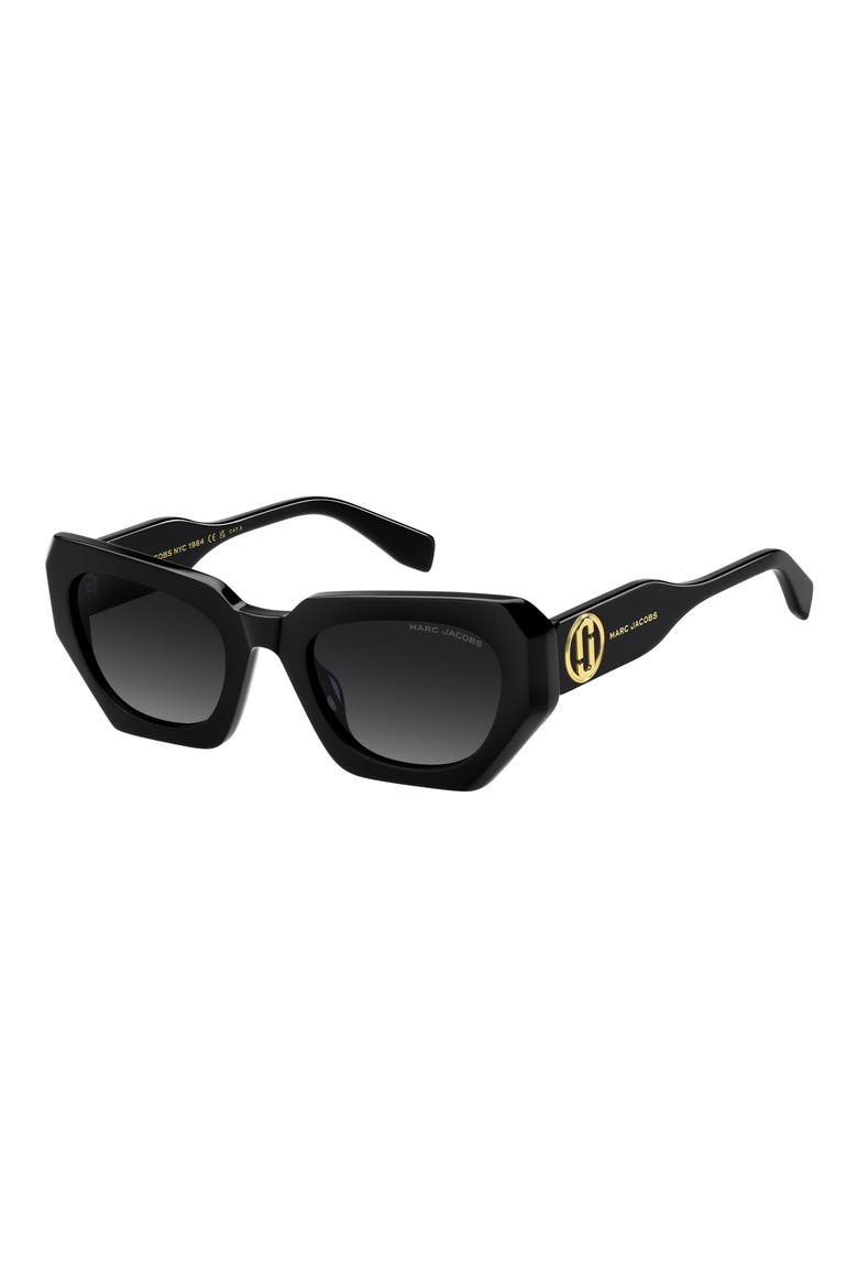 52mm Rectangular Geometric Sunglasses, Alternate, color, BLACK