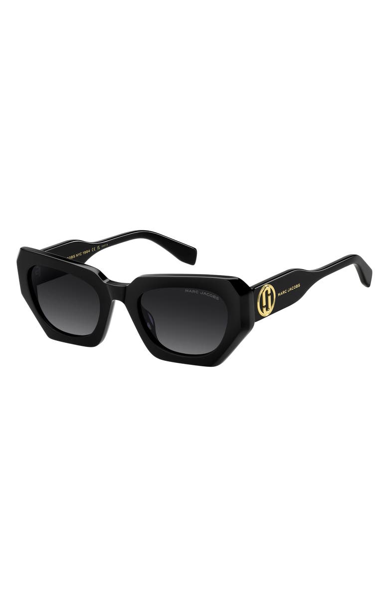 Marc Jacobs 52mm Rectangular Geometric Sunglasses, Alternate, color, Black